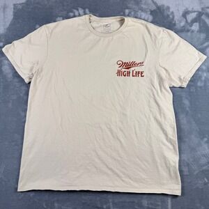 Miller High Life Beer Graphic T Shirt Cream Short Sleeve Men's XL